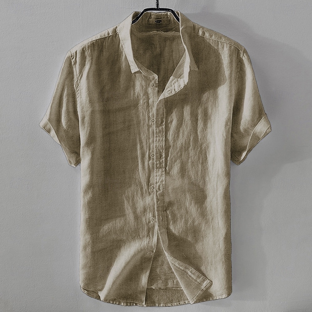 Herr Skjorta Linneskjorta Casual skjorta Bomullskjorta Slät Semester Gata Vit Himmelsblå Kaki Mörkblå Kortärmad Nedvikt Sommar Kläder Button-Down 2025 - $17.99 –P10