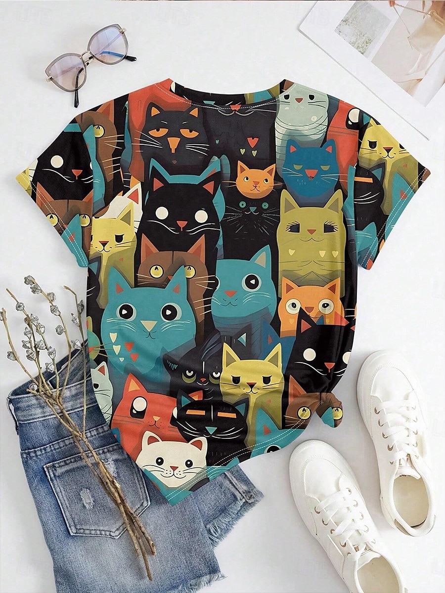 Femmes T-shirt Graphique Animal ancien Élégant Occasionnel Manche Courte Col ras du cou Hauts Réguliers Quotidien Week-end Imprimé Blanche Bleu Vert Été de 2025 ? $19.99 –P2