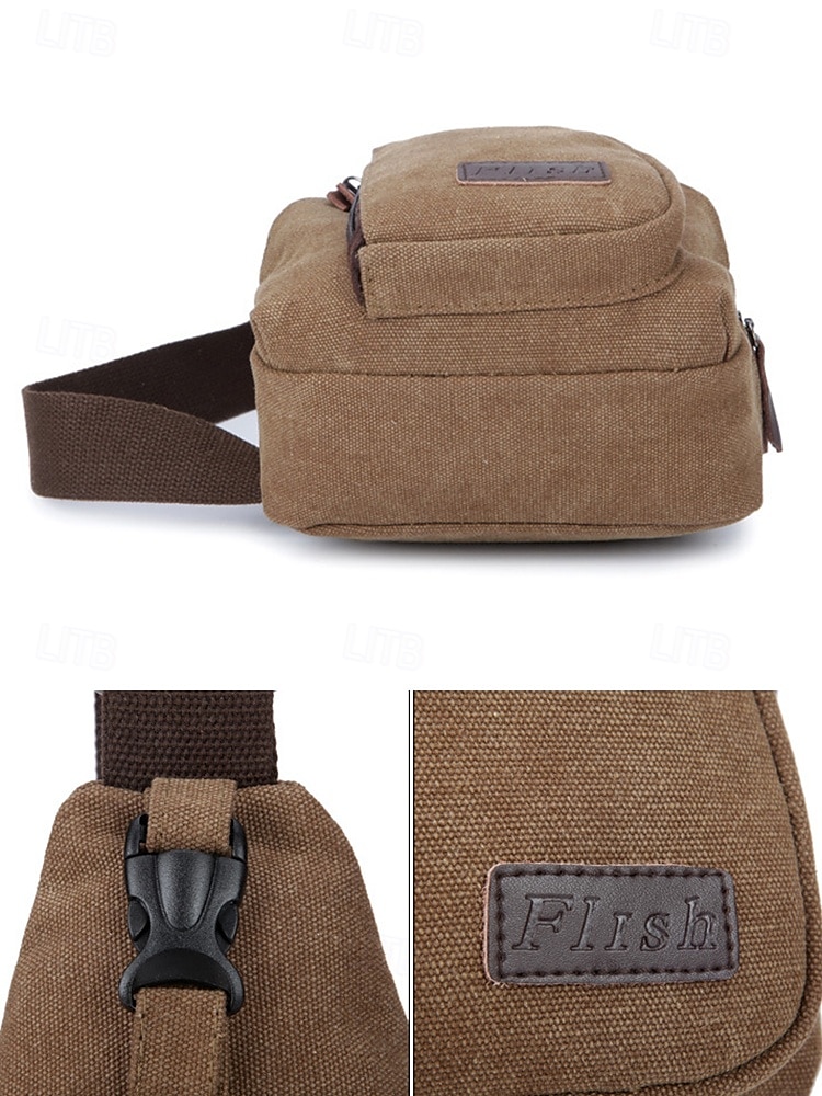 Zaino a tracolla in tela da uomo con più scomparti, borsa a tracolla vintage per escursioni all'aperto, viaggi e uso quotidiano casual del 2025 a $14.99 –P8