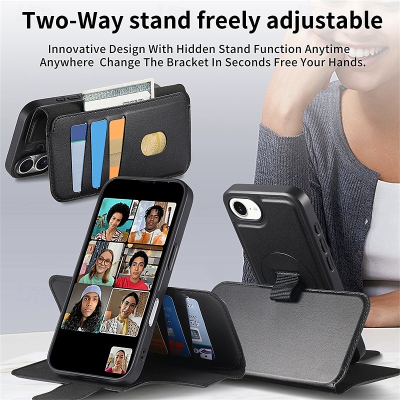 Phone Case For Apple AirTag iPhone 16 Pro Max Plus iPhone 15 14 Pro Max Plus iPhone 13 Pro Max Magnetic Adsorption Wallet Case Flip Cover with Stand Holder Detachable Support Wireless Charging Retro 2025 - $25.99 –P7