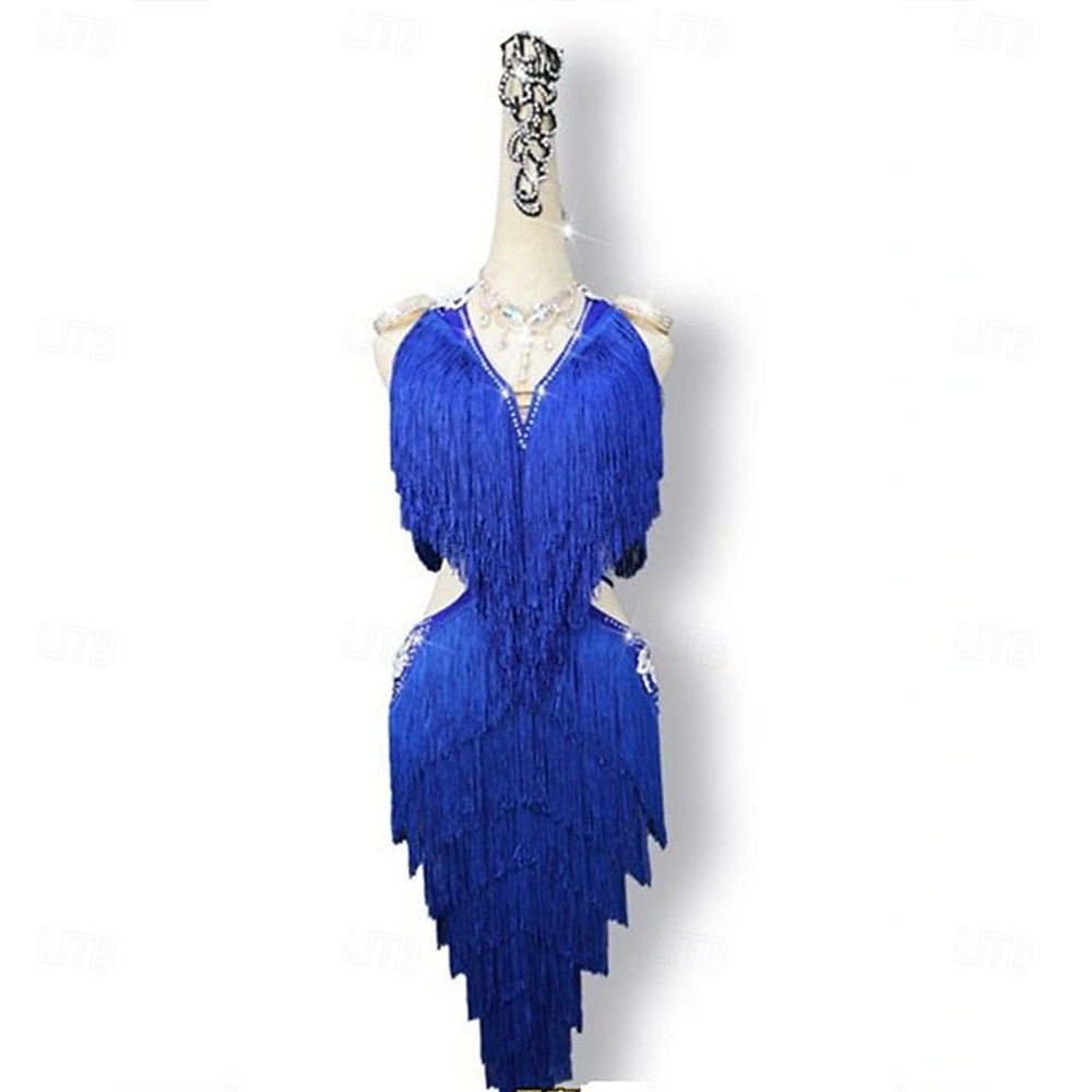 Robe de danse latine glamour à franges pour femme – Costume à franges scintillantes, idéal pour le cha-cha et la rumba &spectacle de salle de bal de 2025 ? $212.99 –P7