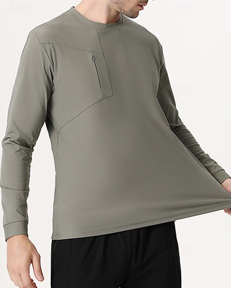 رجالي قميص الجري قميص رياضي إحزم جيب كم طويل قمم ملابس الرياضة الخريف لون سادة سريع جاف متنفس المشي لمسافات طويلة اكتشف - حل رياضية ملابس رياضية ألبسة رياضية أسود أخضر أزرق داكن 2025 - $23.99 –P5