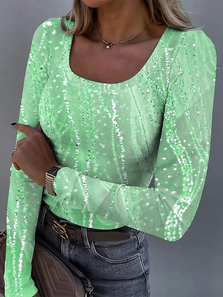 Футболка для женщин с длинным рукавом рубчик графика квадратный вырез длинный рукав повседневный омбре абстракция винтажный стильный классика обычные топы повседневный принт синий фиолетовый золотой 2025 - €21.97 –P4