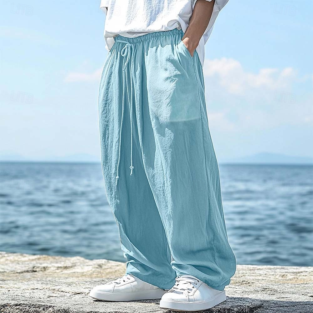 Hombre Pantalones de lino Pantalones Pantalones de verano Correa Cintura elástica Pierna recta Plano Comodidad Transpirable Longitud total Casual Diario Exterior Moda Estilo clásico Negro Verde Trébol 2026 - $25.99 –P13