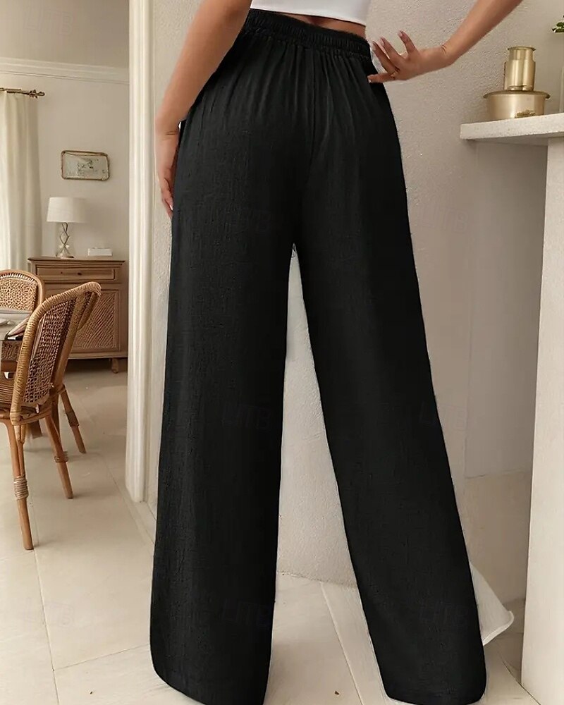 Femmes Jambe large Slacks Streetwear Occasionnel Longueur complète Naturel Uni Avec Poches Conception à cordon élastique Confortable Rue Tenue quotidienne Week-end Noir Rose Vert Véronèse Bleu Automne de 2025 ? $17.99 –P5