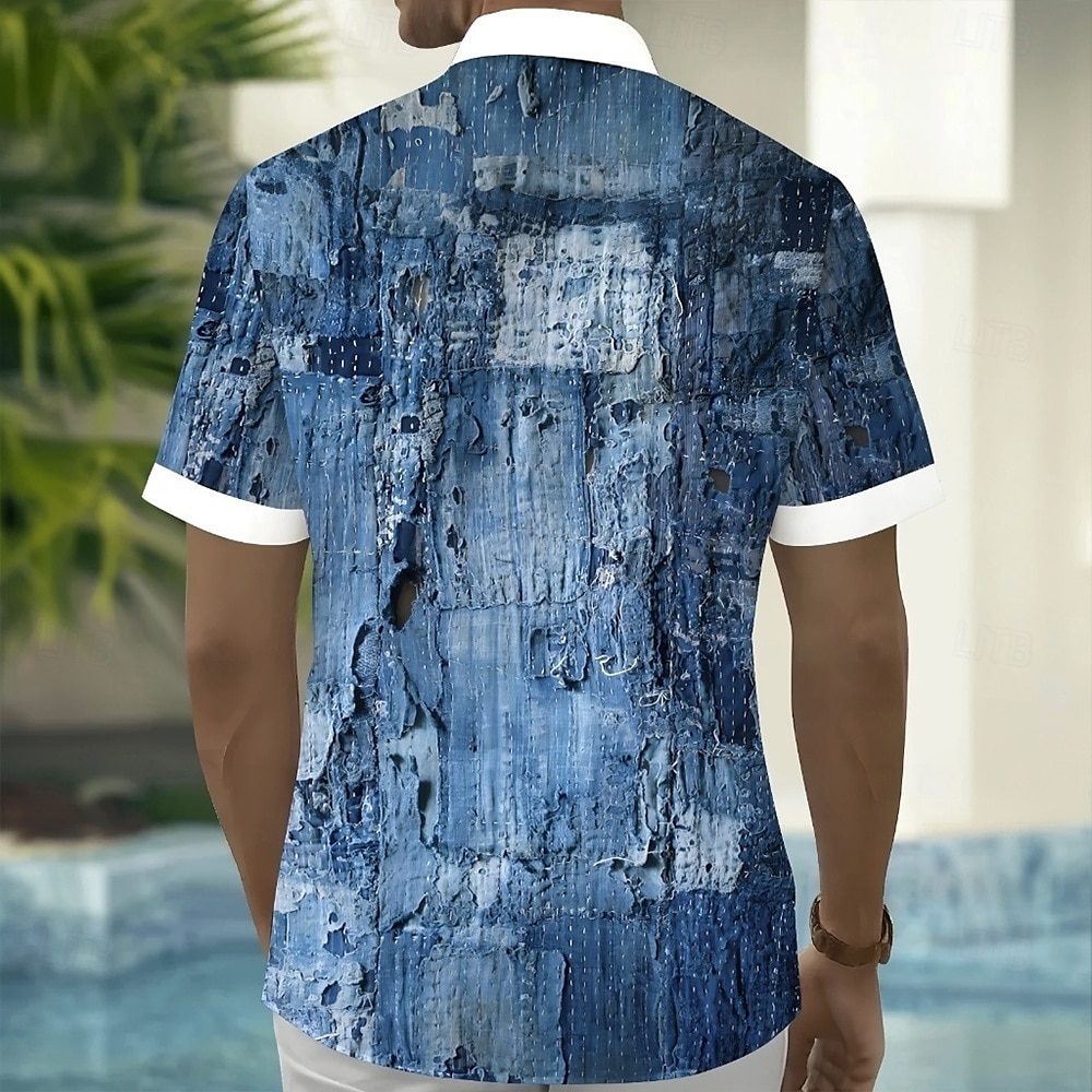 Men's Distressed Print Denim-like Shirt Summer Shirt Button Up Shirt Short Sleeve Fashion Casual Outdoor Vacation Dailywear Summer Spring Turndown 3D Print Collared Shirts Front One Pocket Blue 2025 - $23.99 –P2