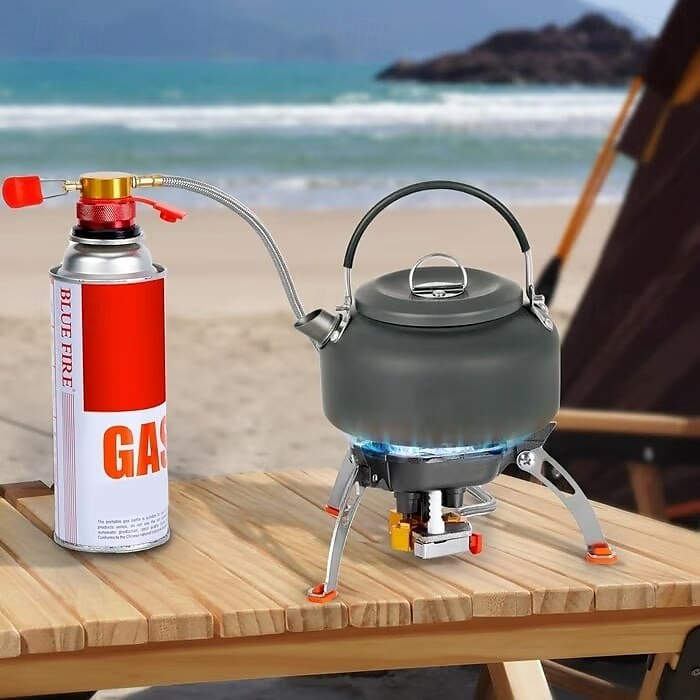 Fornello da campeggio antivento da 12800 W, fornello a gas da campeggio con accensione piezoelettrica, fornello a butano portatile pieghevole a tre bruciatori per esterni, per escursionismo, zaino in del 2025 a $39.99 –P3