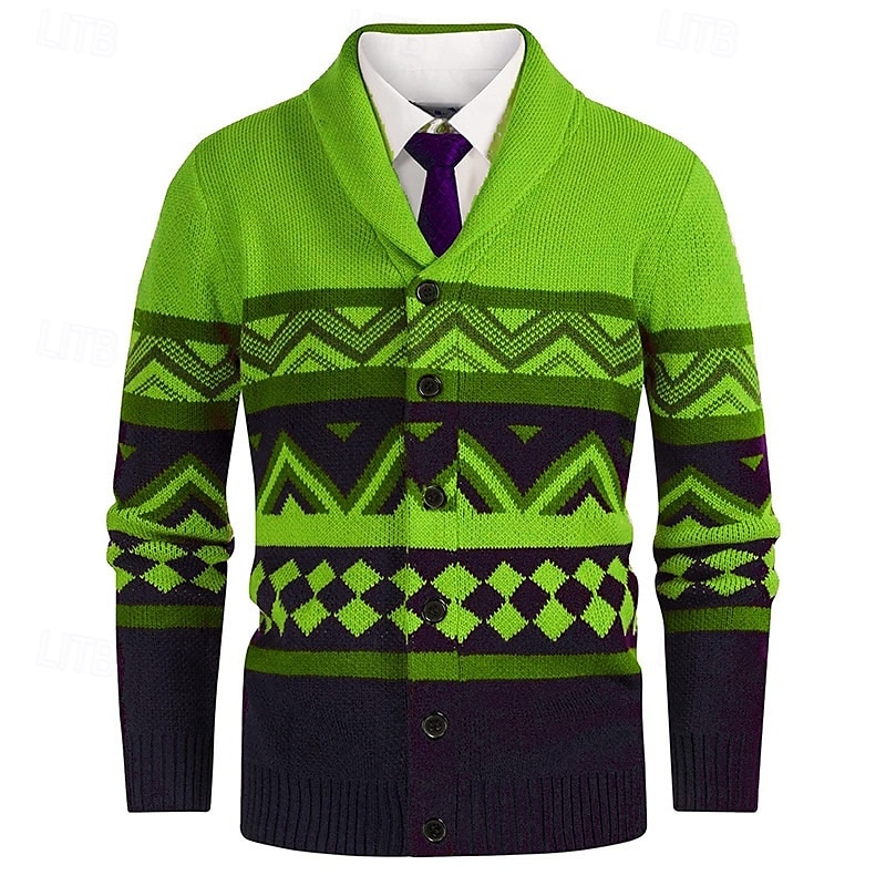 Herre Genser Cardigan Genser Fair Isle genser Riflet Strikke Vanlige topper Strikket Geometrisk Buet Ferie Mote Avslappet Dagligdagstøy Klær Vår & Vinter Hvit Gul S M L 2025 - $42.99 –P5