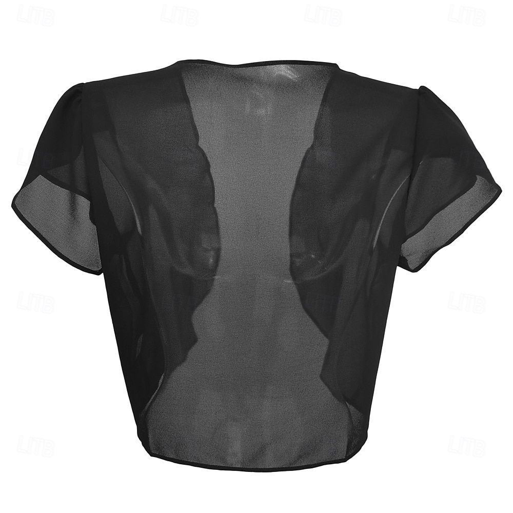 Kvinnenes Innpakningskjole Elegant Solbeskyttelse Kortermet Chiffon Bryllup Innpakninger med Ren Farge Bryllup Sommer 2025 - $21.99 –P9