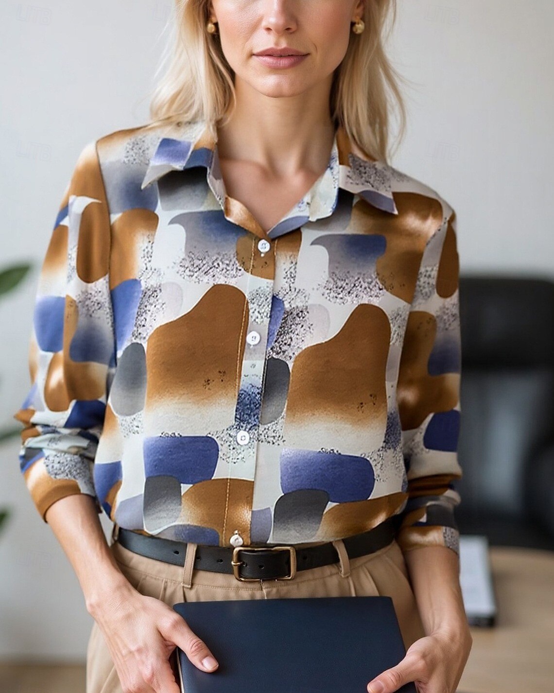 Dame Bluse Dressy topper Chiffongoverdeler Blomstret Fargeblokk Elegant Daglig Stilfull Langermet Skjortekrage Vanlige topper Arbeid Daglig Knapper Trykt mønster Svart Blå Brun Grønn Beige Vår, Høst 2025 - $24.99 –P5