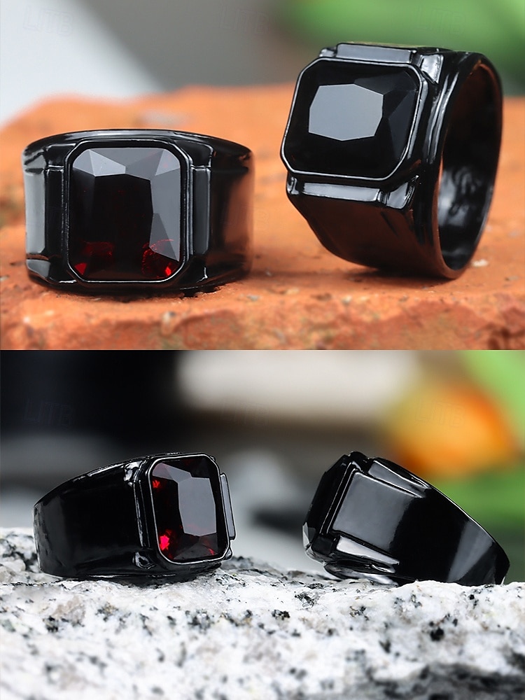 Inel bărbătesc negru din aliaj cu piatră prețioasă pătrată neagră – inel elegant și elegant pentru ținute casual și de seară 2025 - $9.99 –P6