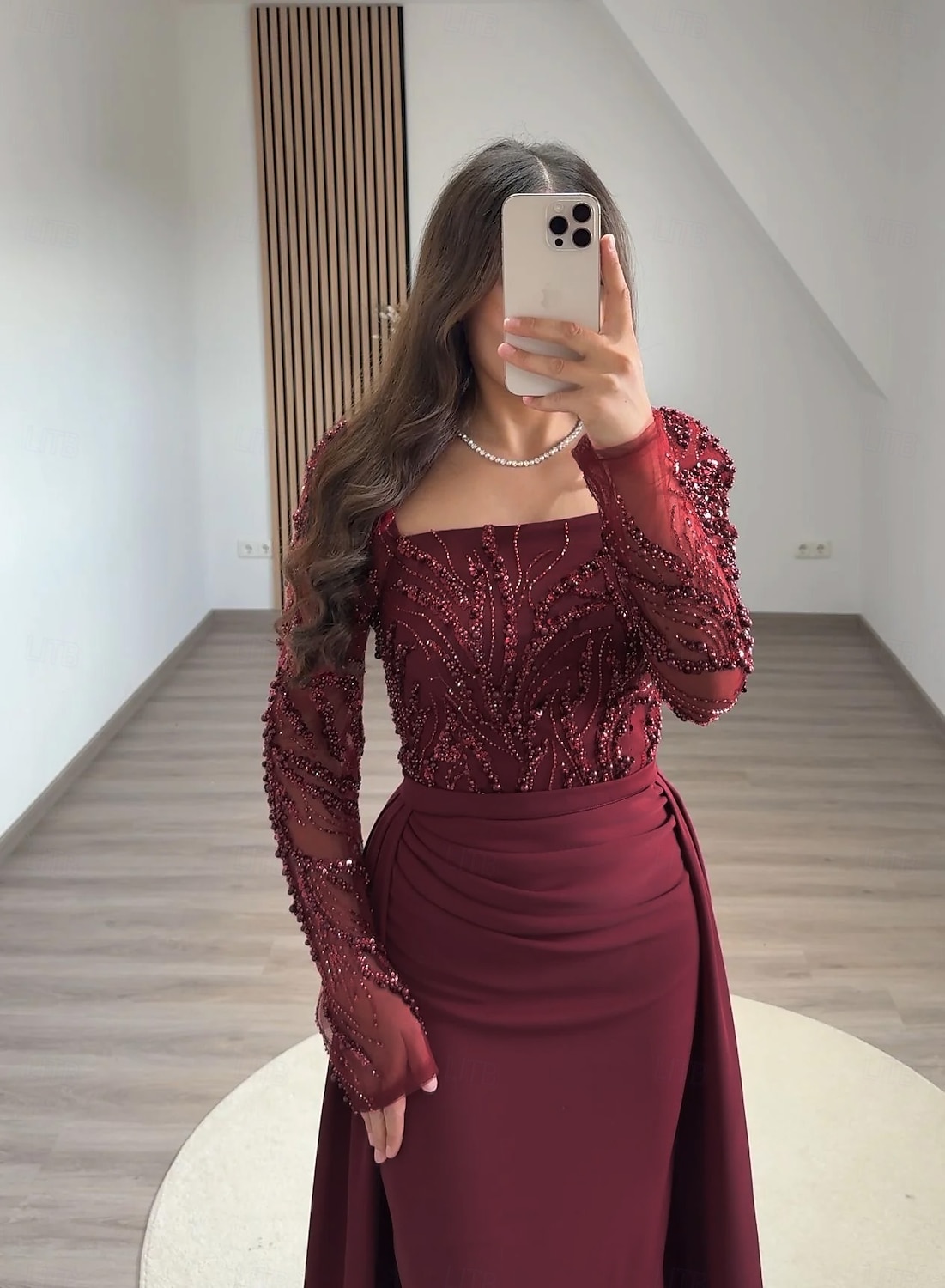 Abendkleid mit schwarzer Krawatte, Perlenbesatz, Spitze, abnehmbarer Überrock, elegantes Kleid, formelle Hochzeit, Schleppe, lange Ärmel, quadratischer Ausschnitt, mit Pailletten und gerüschten Perlen 2025 - $165.99 –P5