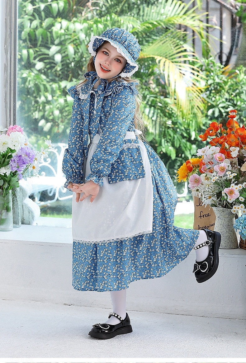 secolul al 19-lea Anii 1800 Vestul Sălbatic Rochie de prerie Set capotă și șorț Pionier Costume de fancy Fete Halloween Carnaval Ziua Mondială a Cărții Ținute pentru evenimente școlare Reconstituire 2025 - $46.99 –P18