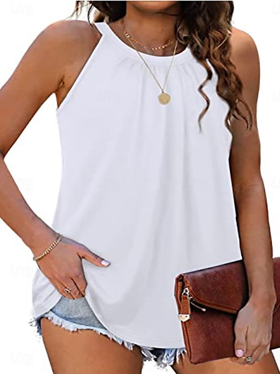 Női Camisole Tank Top Tömör szín Napi Alkalmi Ujjatlan Kötőfék nyaka Normál felsők Napi Fehér Arcpír rózsaszín Lóhere Szürke Nyár Tavasz 2025 - $13.99 –P2