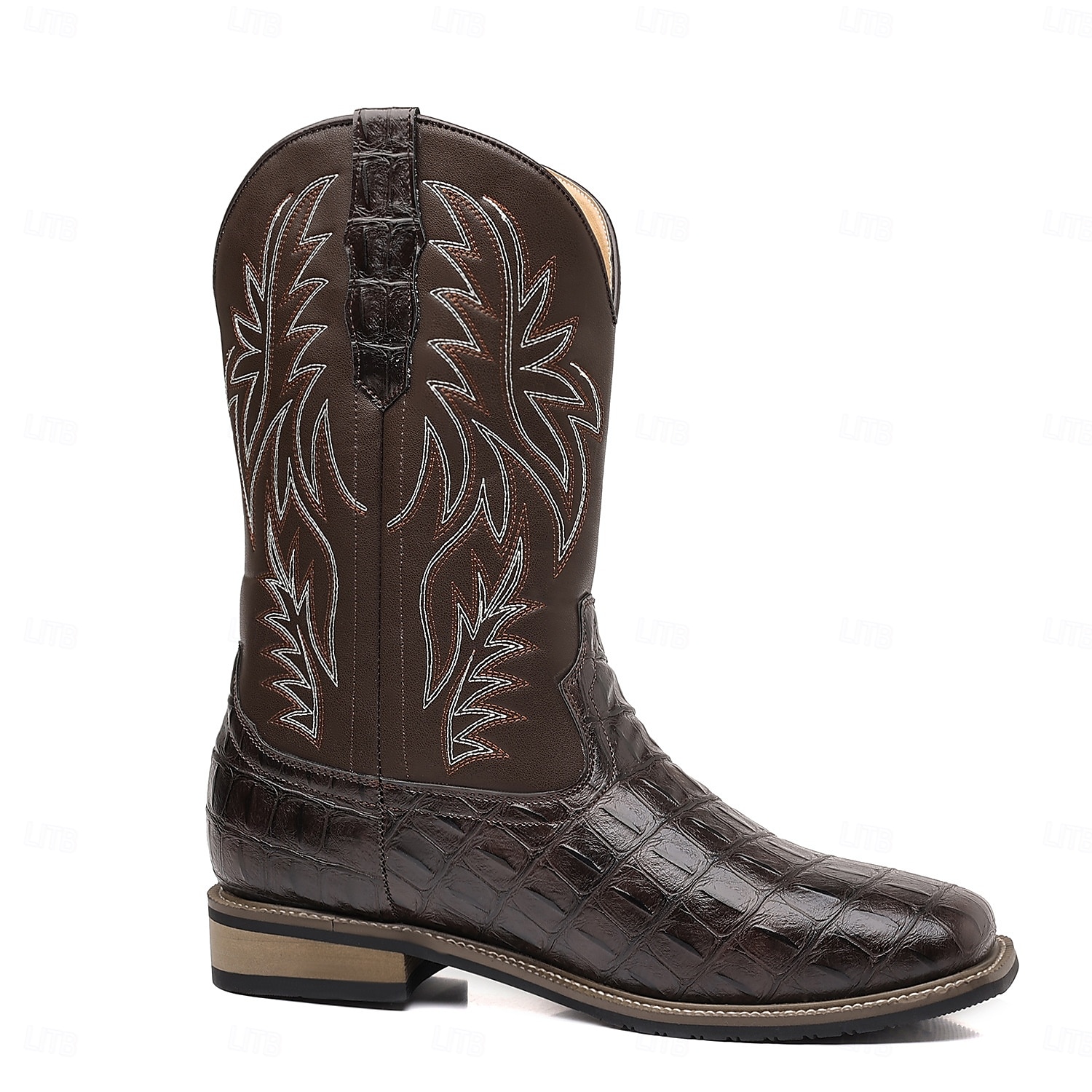 Bottes de cowboy western en cuir de vachette noir gaufré pour hommes avec bout pointu et coutures classiques, chaussures élégantes pour les événements country, l'équitation et la mode rodéo de 2025 ? $54.99 –P11