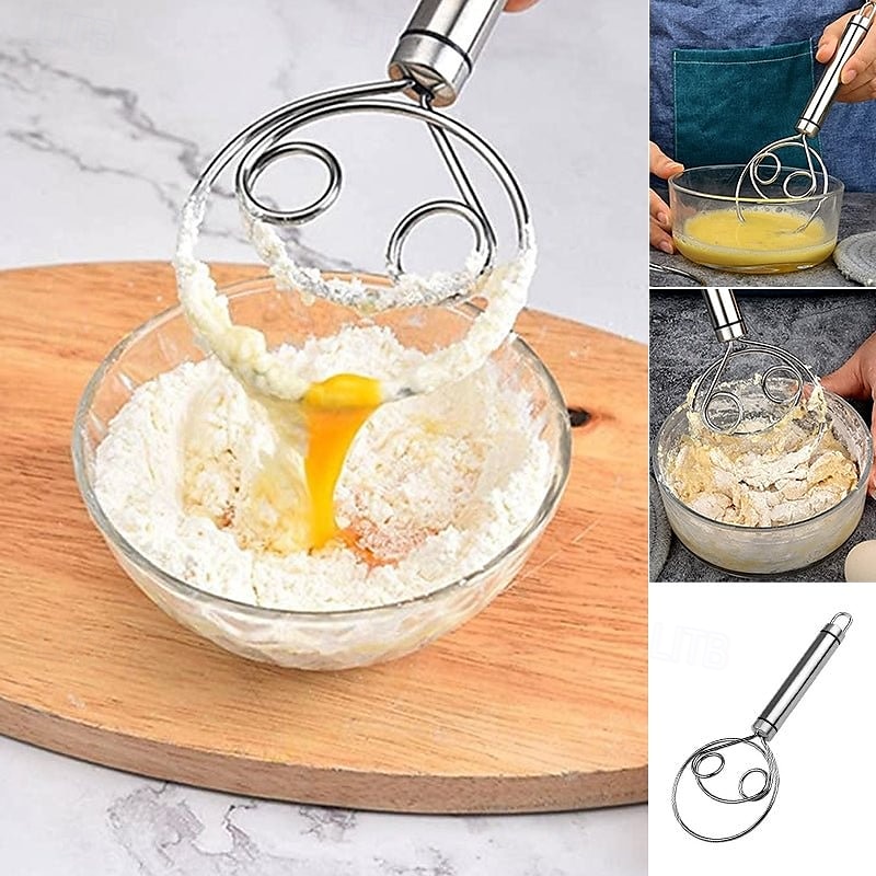Frusta magica in acciaio inox per impastare, sbattitore a doppio anello, strumento portatile per impastare la farina, sbattitore manuale per uova e mescolatore per pastella del pane per la cottura, del 2025 a $11.99 –P9