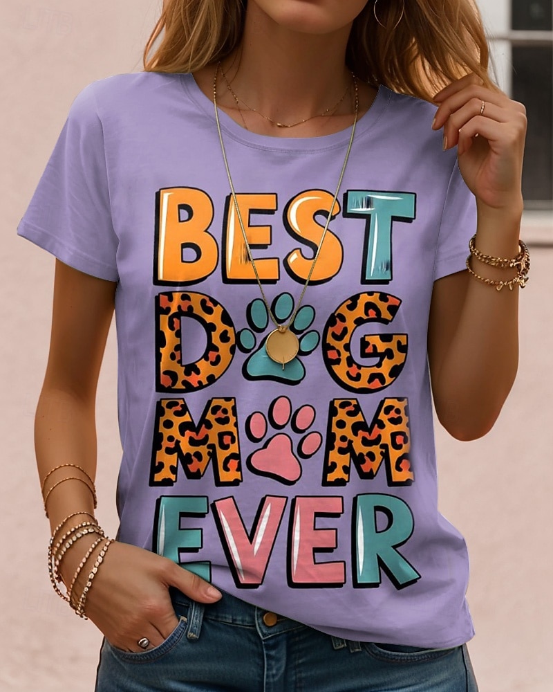 Jour de Thanksgiving Femmes T-shirt Graphique Animal Chien ancien Élégant Classique Manche Courte Col ras du cou Col rond Hauts Réguliers Quotidien Week-end Imprimé Noir Blanche Rose Claire Bleu Bleu de 2025 ? $19.99 –P6