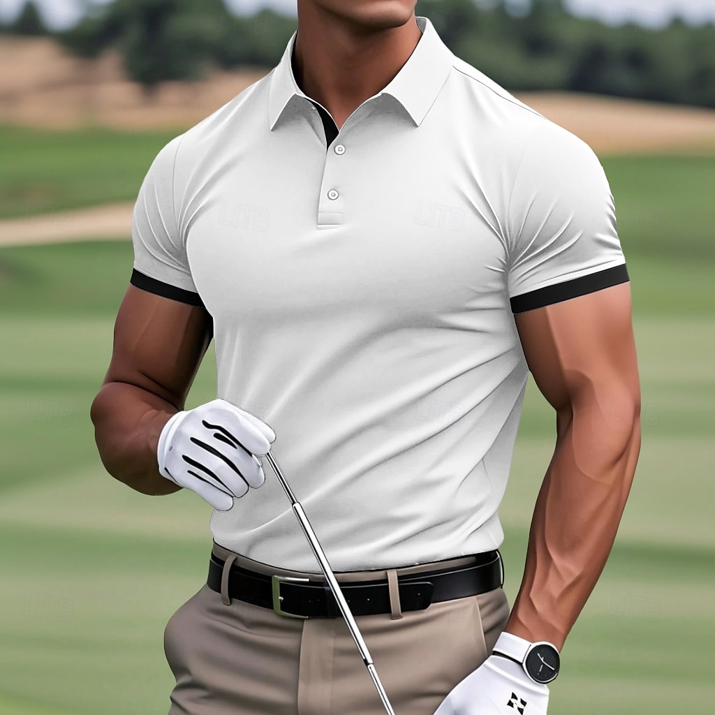 Per uomo Polo Maglia da golf Casuale Sportivo Classico Manica Corta Essenziale Tinta unica Semplice Bottoni Davanti Estate Primavera Tutte le stagioni Vestibilità regolare Vinaccia Bianco Nero Blu del 2025 a GBP £10 –P7