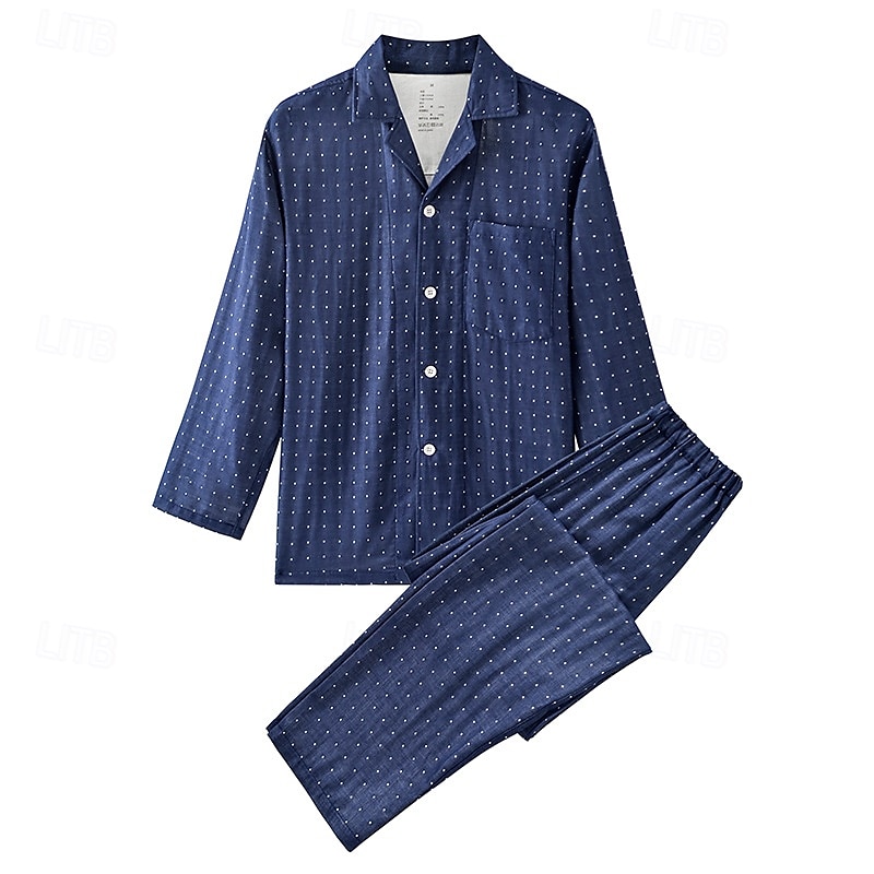 Homens Roupa de Dormir Conjunto de Pijama Top e calça de pijama 1conjunto Geométrico Moda à moda Clássico Casa Diário De Cama Algodão Conforto Macio Respirável Lapela Manga Longa Camisa Social Calça de 2025 por $43.99 –P1