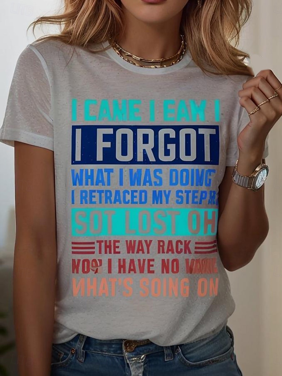 Damen T Shirt Druck Grafik Buchstabe Vintage Stilvoll Klassisch Kurzarm Rundhalsausschnitt Rundhals Normale Oberteile Täglich Wochenende Blau Schwarz Weiß Rosa Purpur Sommer Frühling 2026 - $22.99 –P7