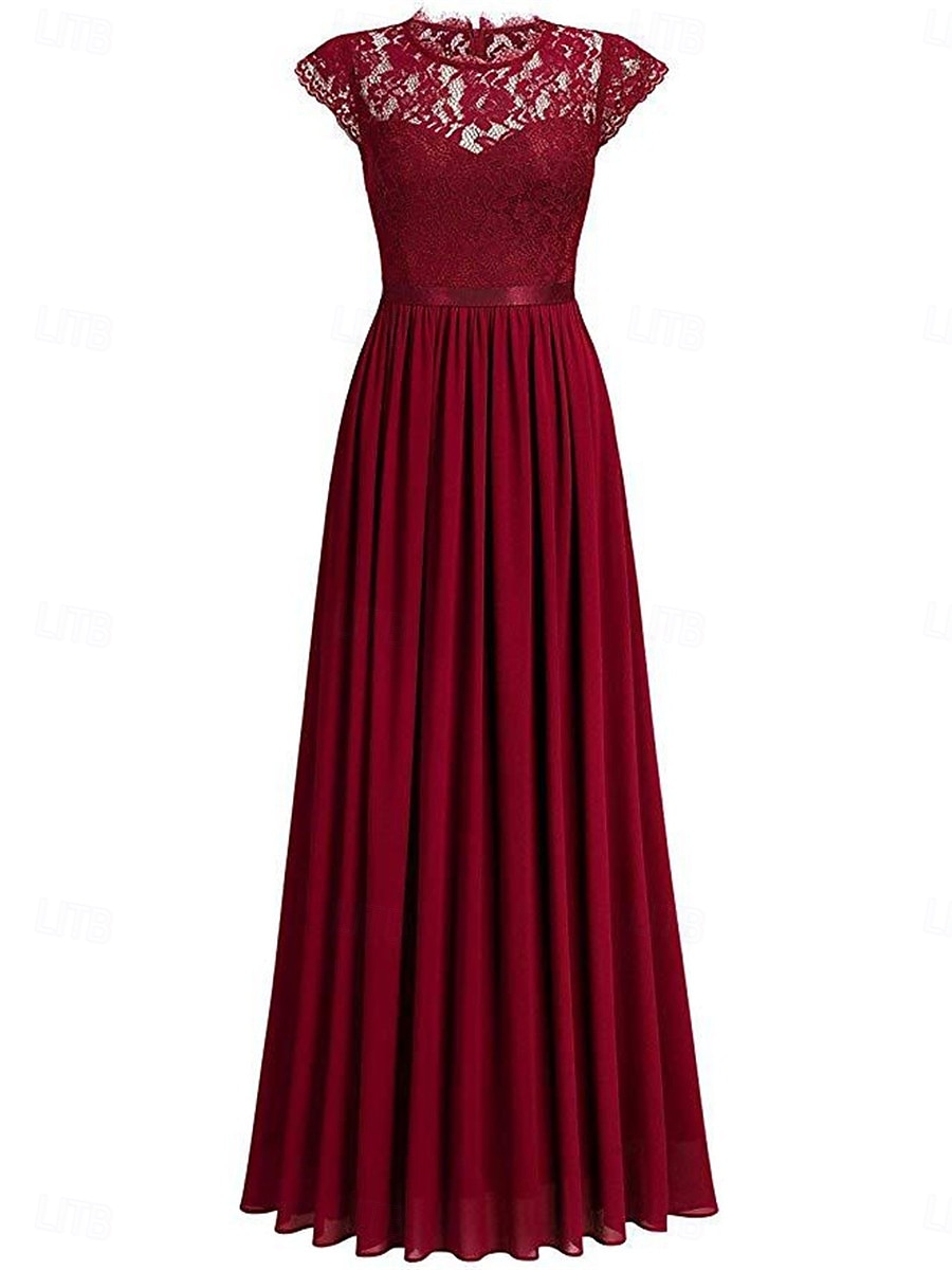 Pentru femei Rochie Lunga Rochie Maxi Rochie de dantela Rochie de Cocktail Rochie pentru invitata de nunta Șifon Elegant Modă Modern În aer liber Petrecere cu cocktail Fit regulat Simplu Manșon scurt 2025 - $27.99 –P4