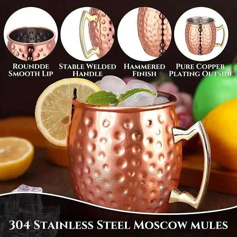 16oz Hammered Copper Moscow Mule Mug, Single Cup with 304 Stainless Steel Lining and Brass Handle, for Cold Drinks, Beer, Wine, Bar, Party, Gift 2025 - $17.99 –P1