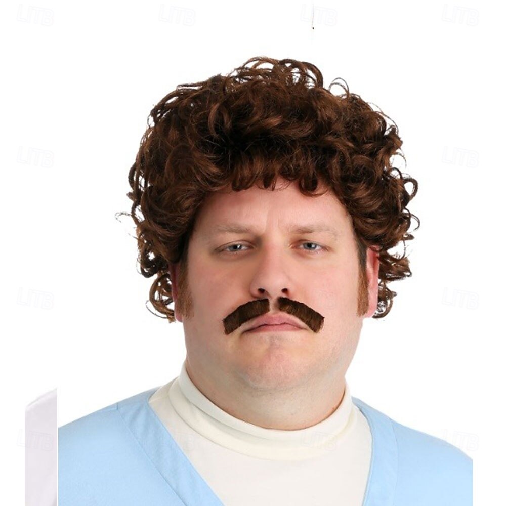 Nacho Libre Perücke für Erwachsene &Schnurrbart-Set – Kunsthaarperücke und Schnurrbart für Halloween, Cosplay &Themenpartys 2025 - $24.99 –P1