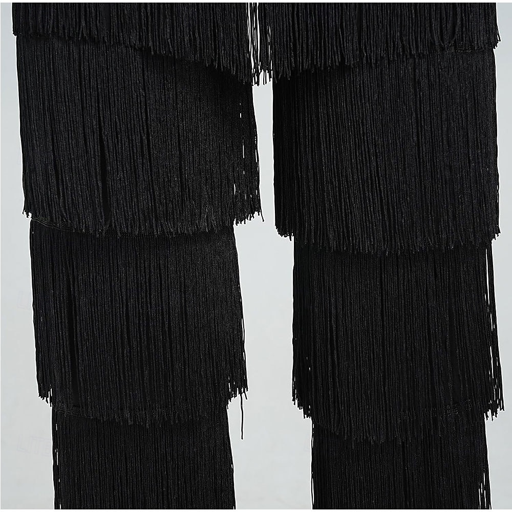 Pantalón de baile latino con borlas de 7 niveles BH1985 para mujer, pantalón de práctica profesional con flecos negros para adultos. 2026 - $35.99 –P5