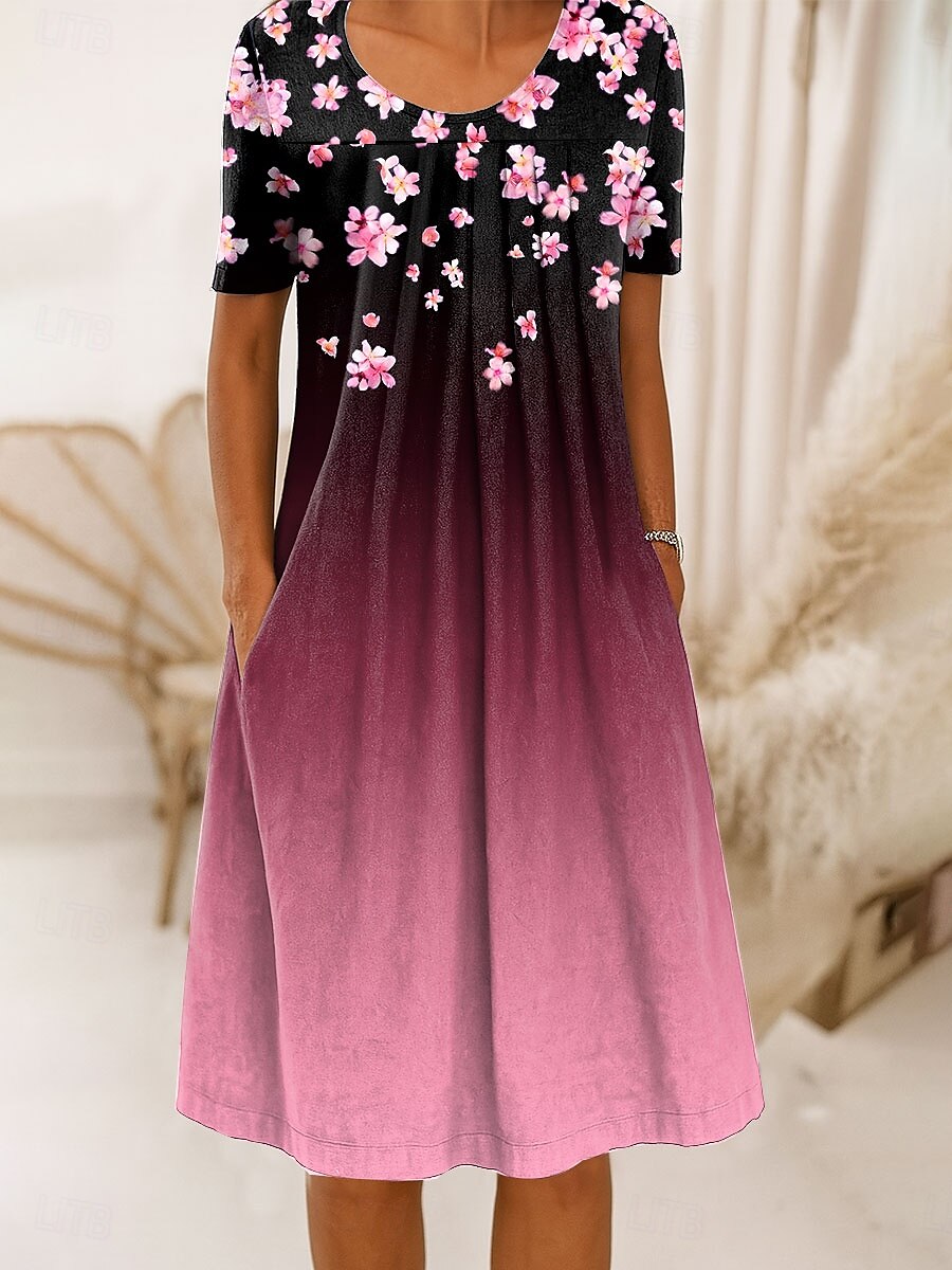 Damen Midikleid Shiftkleid A Linie Kleid Sommerkleid Urlaub Lässig Normale Passform Blumen Grafik Kurzarm Rundhalsausschnitt Schwarz Weiß Rosa Purpur Sommer Frühling 2025 - $31.99 –P3