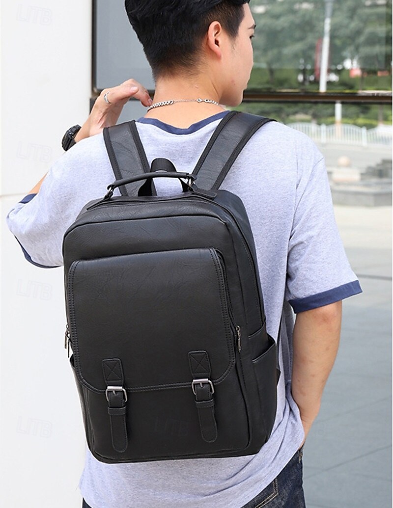 Herren-Rucksack aus Vintage-Kunstleder – Business- und Reisetasche mit großem Fassungsvermögen, Schnallenriemen und Laptopfach 2025 - $34.99 –P5