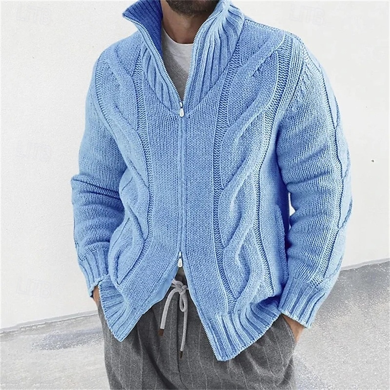 Men's Sweater Cardigan Sweater Cable Knit Regular Tops Knitted Plain High Neck Vacation Fashion Casual Daily Wear Clothing Apparel Spring &  Fall Black Pink S M L 2026 - $39.99 –P7
