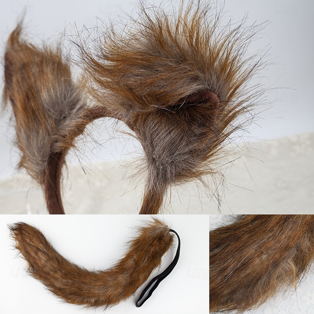 Conjunto de diadema y cola con orejas de zorro realistas: lindos accesorios de cosplay con orejas y cola de animal para Halloween, fiestas y juegos de rol. 2025 - $22.99 –P2