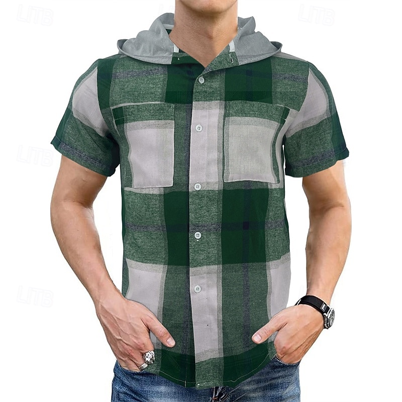 Per uomo Camicia Camicia Estiva Camicia casual Camicia da Spiaggia Camicia con Bottoni Rosso Blu Marrone Verde Manica Corta Plaid Con Cappuccio Vacanza Camicia hawaiana Tasca Abbigliamento Poliestere del 2025 a $20.99 –P7