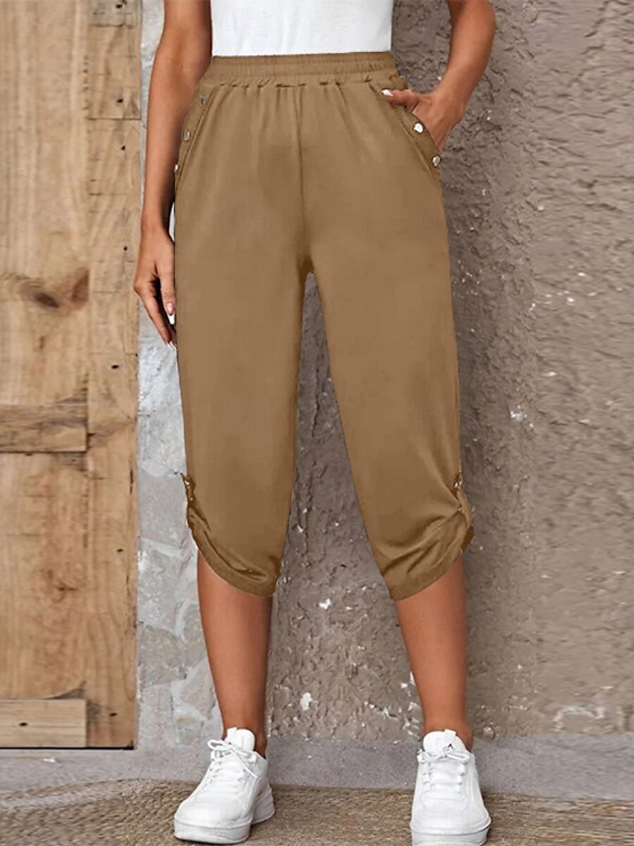 Per donna Pantaloni capri Chinos Moda Streetwear Casual Lunghezza al polpaccio Vita Alta Semplice Tasca Fascia Elastica Comodo Morbido Confortevole Micro-elastico All'aperto Streetwear Blu Cachi del 2025 a $19.99 –P9