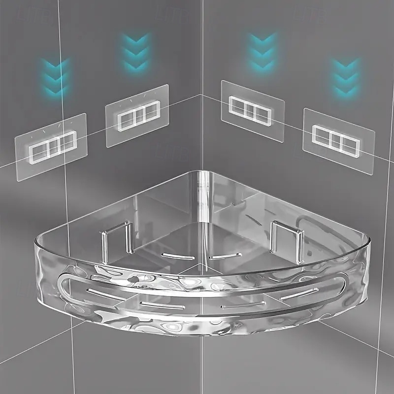 2026年 壁掛け式バスルーム収納ラック、ドリル不要、壁掛け式トイレ収納オーガナイザー、トイレタリーや日用品用の透明コスメティックオーガナイザー  コレクション – $15.99 –P14