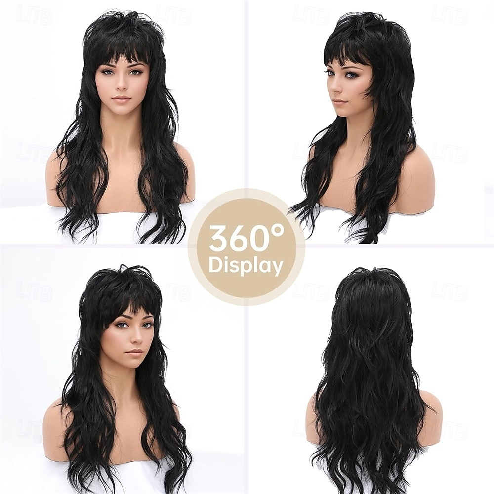 80s 90s Retro Black Mullet Wigs Pixie Cut Wigs with Bangs for Women Wolf Cut Wig Middle Part Black Synthetic Heat Resistant Fiber Costumes Cosplay Hair Wig for Daily Party Use 2025 - $22.99 –P5