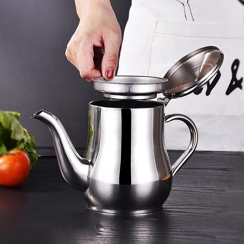 Oliatore in acciaio inox, filtro per olio denso, dispenser per salsa di soia a prova di perdite con filtro a rete, contenitore per condimenti multiuso per cucina domestica, brocca riutilizzabile per del 2025 a $15.99 –P7