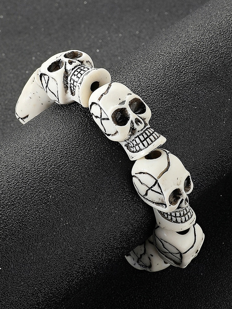 Pulseira masculina de contas de caveira de Halloween – pulseira punk gótica de resina elástica para festas, cosplay e fantasias de 2025 por $7.99 –P5