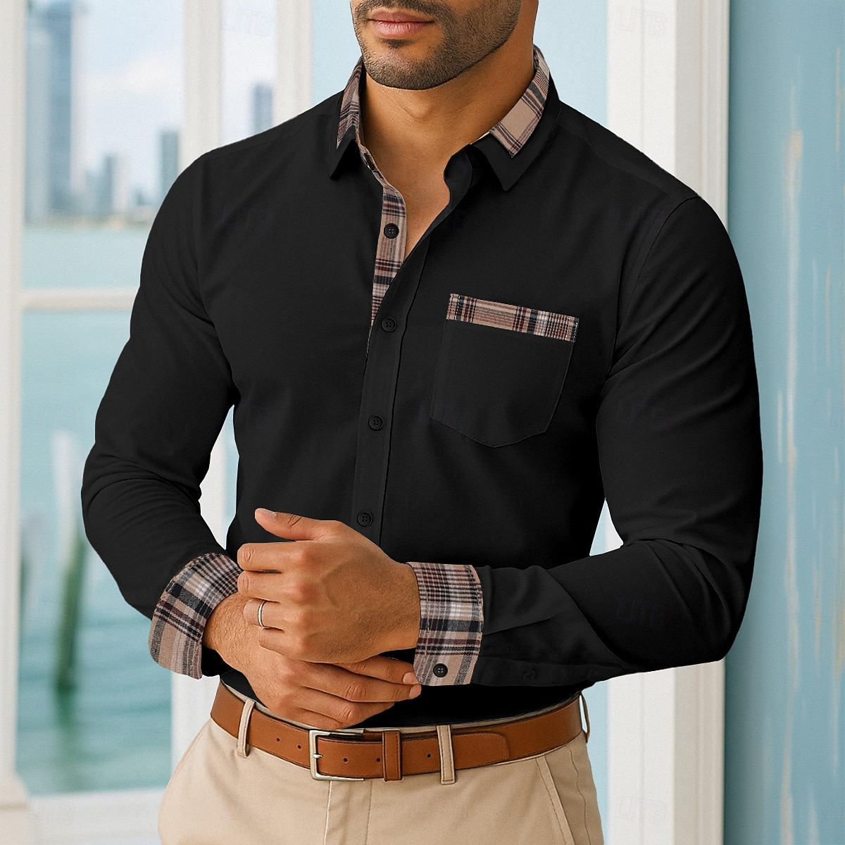 Herren Hemd Sommerhemd Freizeithemd Knopfhemd Farbblock Urlaub Lässig Schwarz Weiß Rosa Marineblau Langarm Revers Frühling & Herbst Ganzjahres Bekleidung Fronttasche 2026 - $26.99 –P7