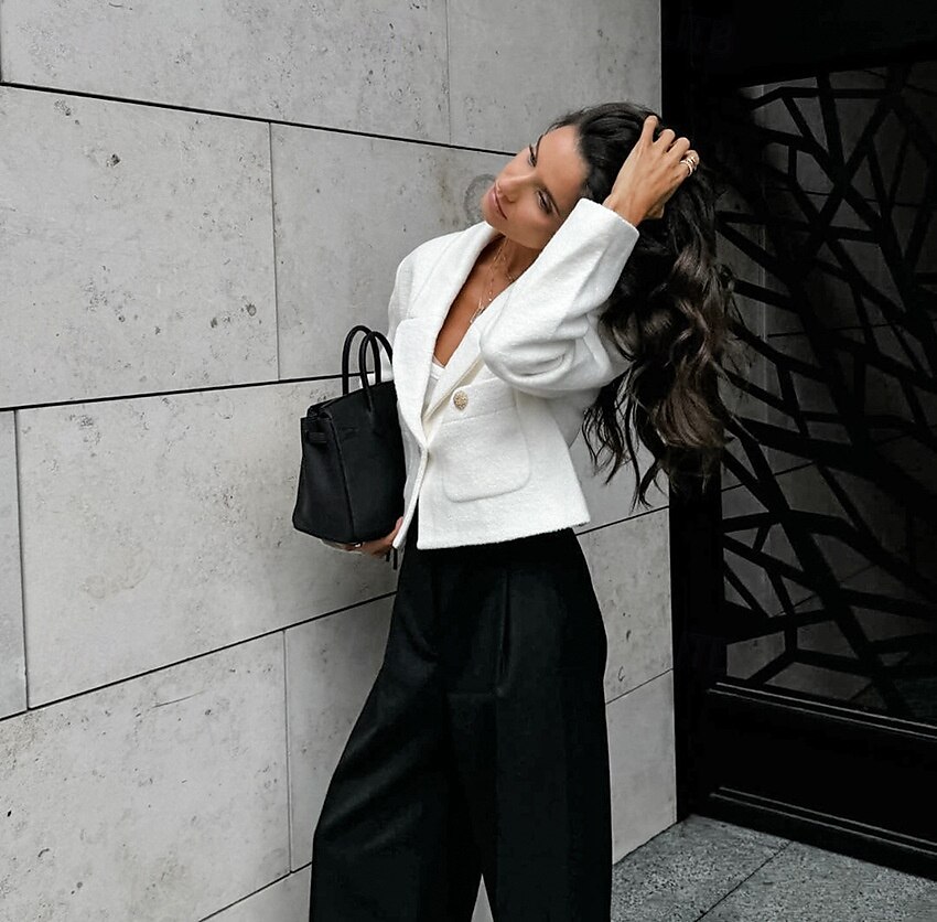 Femmes Blazer Confortable Boutons Élégant ancien Mode Style OL École Formel Vacances Bureau Court Revers Cranté Coupe régulière manche longue Vêtements d'extérieur Blanche Automne Hiver de 2025 ? $48.99 –P6