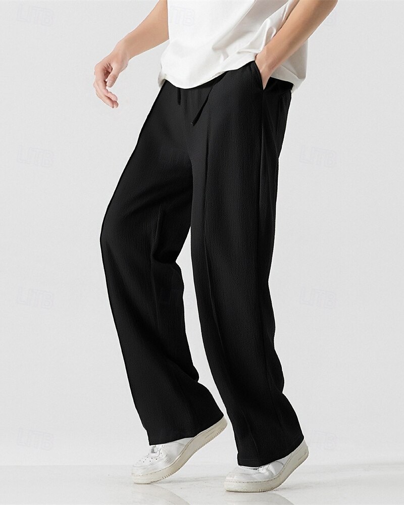 Per uomo Pantaloni in cotone e lino Pantaloni Pantaloni della tuta a gamba dritta Tasca Elastico in vita Coulisse Semplice Comodità Sport all'Aperto Quotidiano Moda Casual Nero Bianco Micro-elastico del 2025 a $18.99 –P5