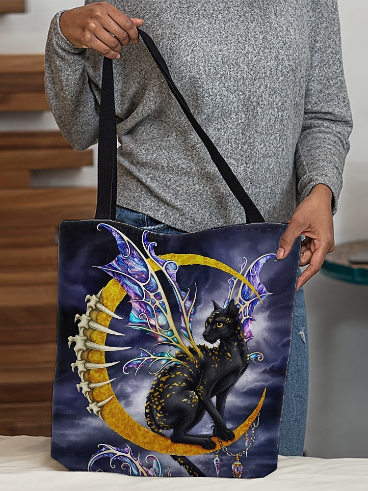 Sac fourre-tout pour femme imprimé citrouille et chat d'Halloween par Sarah Richter – grand sac à bandoulière réutilisable en polyester avec poche zippée pour les achats et les fêtes de fin d'année de 2025 ? $14.99 –P6