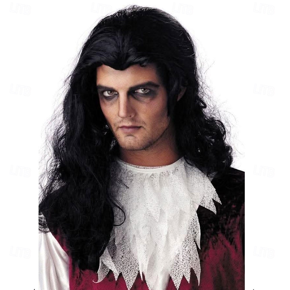 parrucca nera da vampiro per Halloween da uomo, stile vita notturna – parrucca da vampiro gotico, perfetta per il cosplay & festa del 2025 a $25.99 –P1