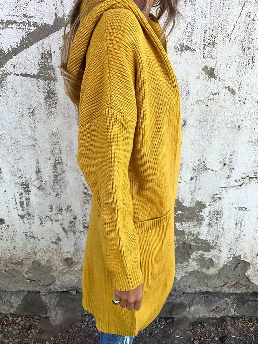 Dames Winterjas Houd Warm Comfortabel Zak Gebreid Modieus Dagelijks Effen Buiten Casual Dagelijks Enkele rij knopen Lang Capuchon Normale pasvorm Lange mouw bovenkleding Zwart Geel Grijs Lente Herfst 2025 - $33.99 –P6