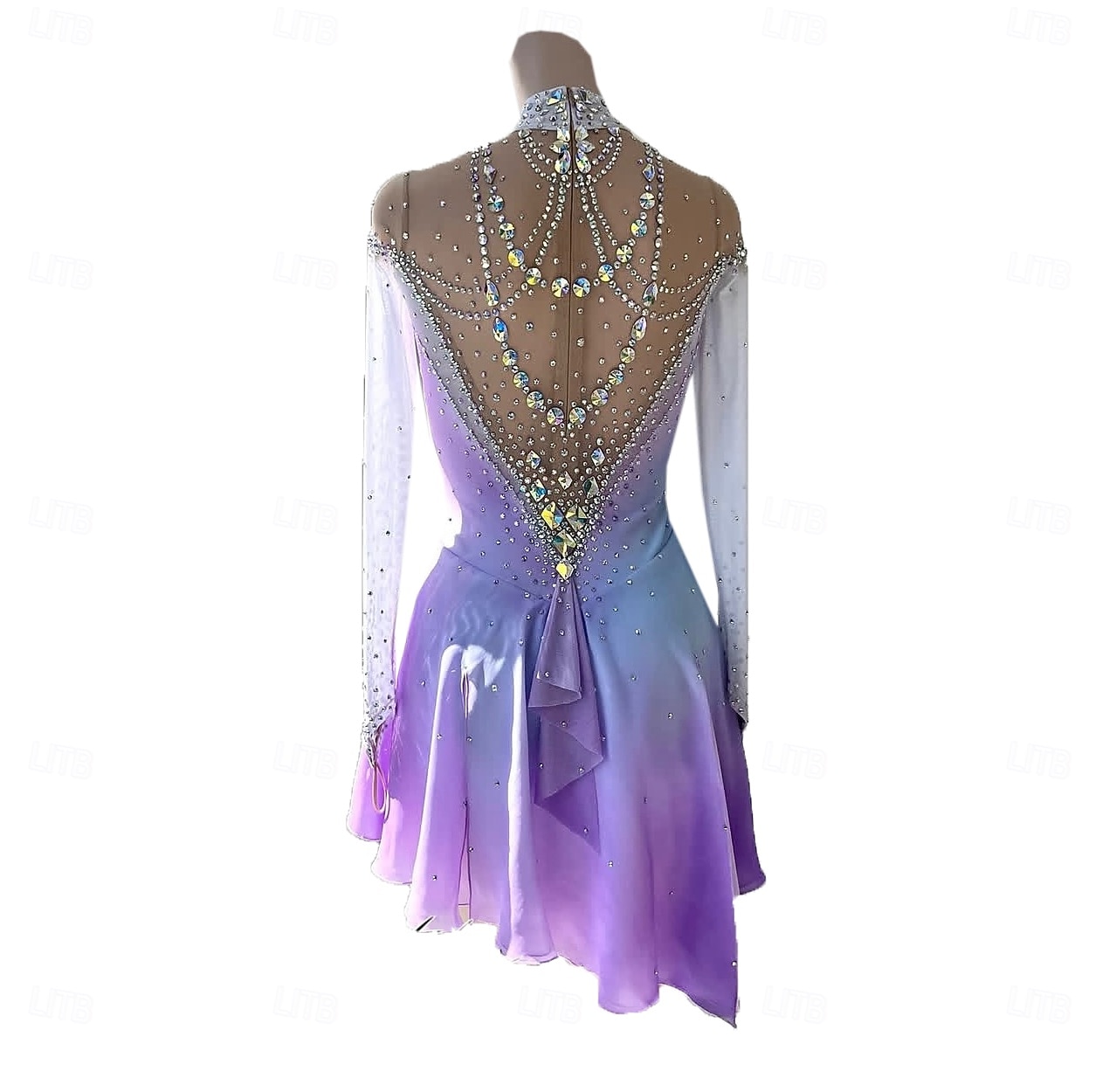 Robe de patinage artistique Femmes Fille Patinage Robe Violet Trou de pouce Vernis à gel Halo Haute Élasticité Professionnel Compétition Tenue de Patinage Chaleur Thermique cristal pailleté manche de 2026 ? $445.39 –P3