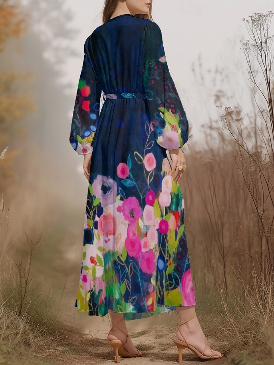 Damen Midikleid Freizeitkleid Chiffon Schwingkleid Modern Urlaub Täglich Wochenende Normale Passform Blumen Langarm V Ausschnitt Hellgrün Marineblau Dunkelgrün Grün Sommer Frühling Herbst 2025 - $31.99 –P4