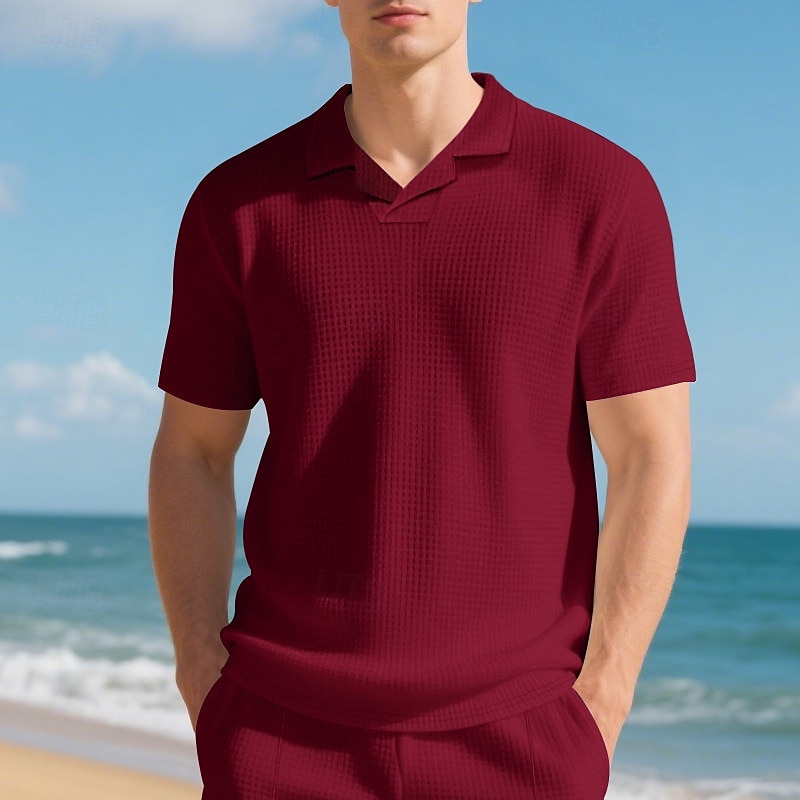 Men's Golf Shirt Golf Polos Shirts Work Casual Lapel Short Sleeve Basic Modern Plain Jacquard Summer Regular Fit Black White Red Royal Blue Khaki Light Grey Golf Shirt 2025 - $16.49 –P19