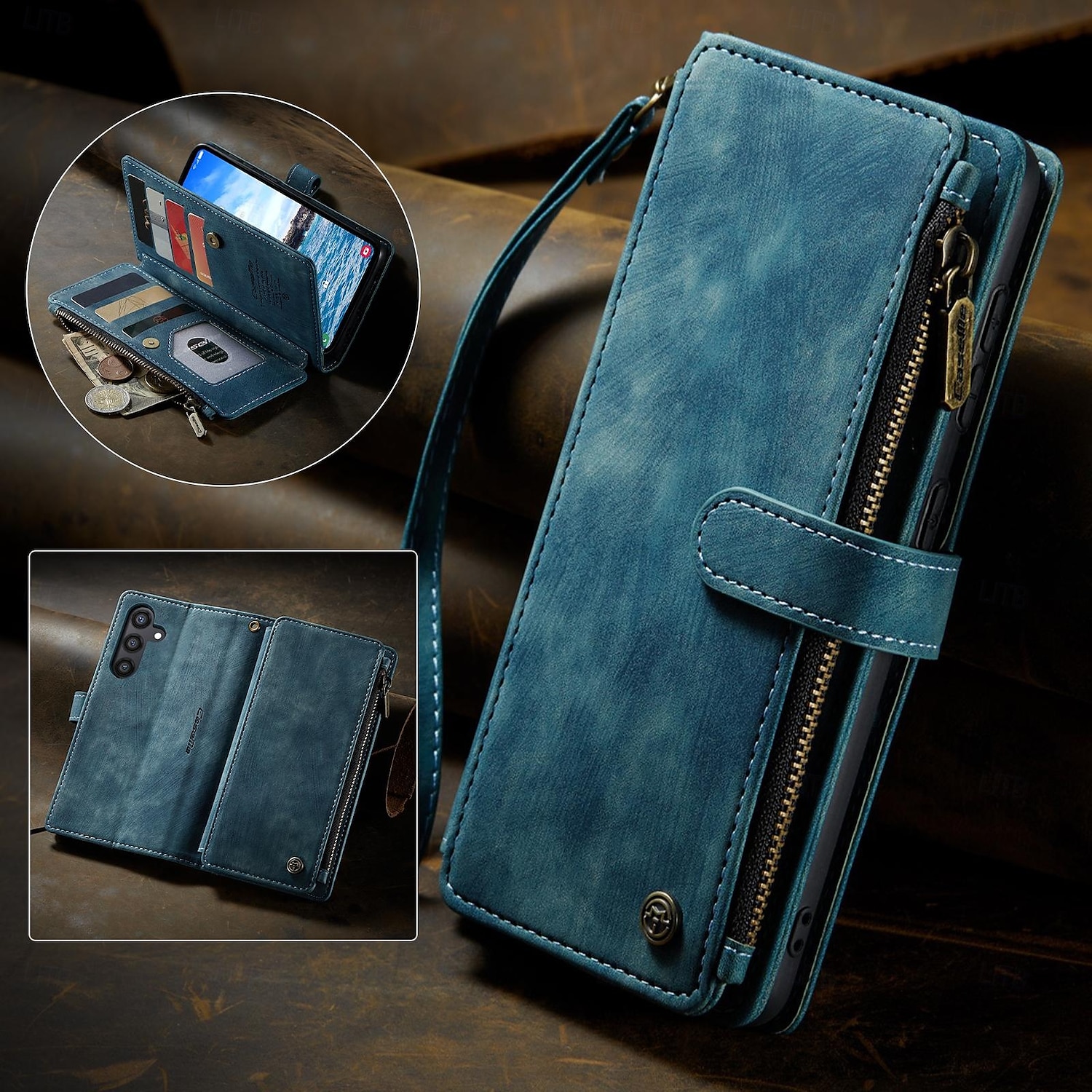 Case with Wrist Strap CASEME C30 Samsung Series Zip Multi-Card Pouch PU Leather Case 2025 - $17.99 –P14