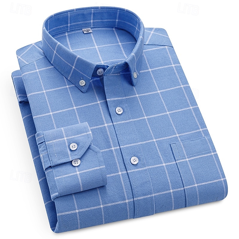 Per uomo Camicia Camicia elegante Camicia button-down Camicia Oxford Camicia con Colletto A Quadri / A Righe / Chevron / Rotondo Abbigliamento quotidiano Abbigliamento Aziendale Bianco Rosso Blu del 2025 a $29.99 –P2