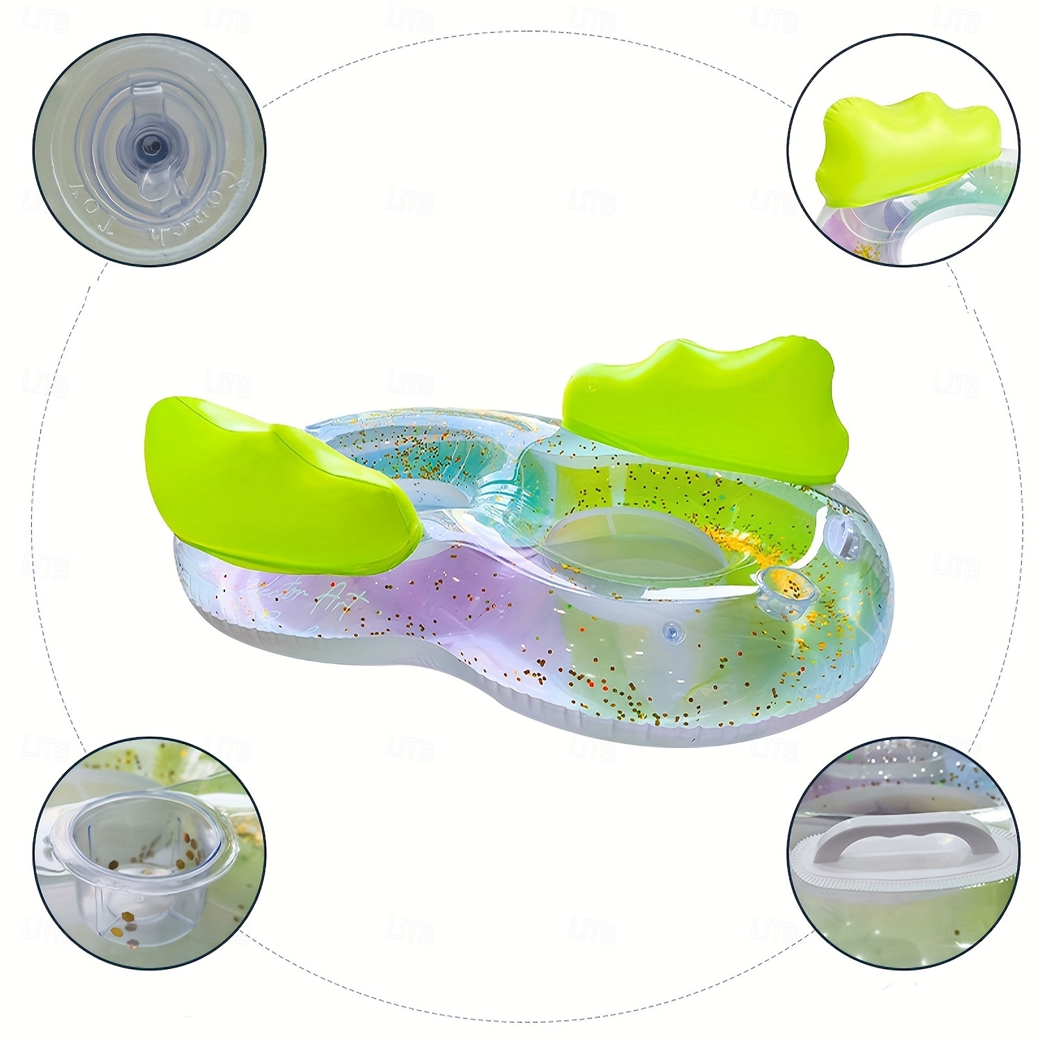 2-Person Inflatable Cloud-Shaped Swimming Ring with Built-in Backrest and Cup Holders - Durable PVC Material Vibrant Green Design for Pool Fun Pool Floats 2025 - $66.99 –P6